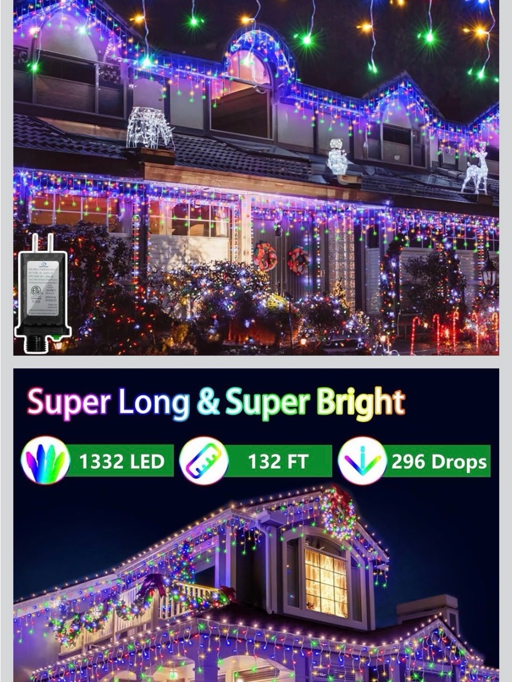 Multi-Color Icicle LED String Lights - 132 FT